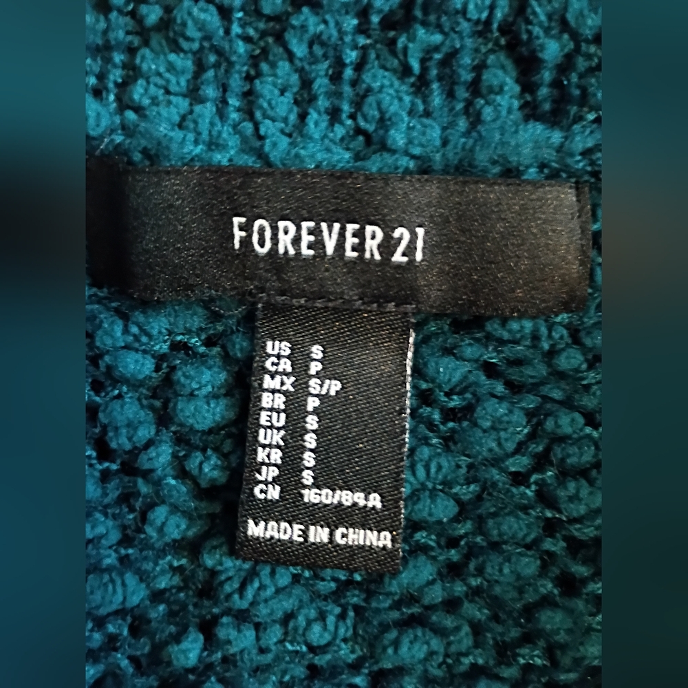 Forever 21 Teal Womens Open-front Cardigan Sweater Size Small - Picture 2 of 3